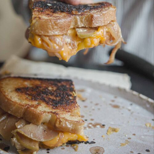 close up image of vegan grilled cheese